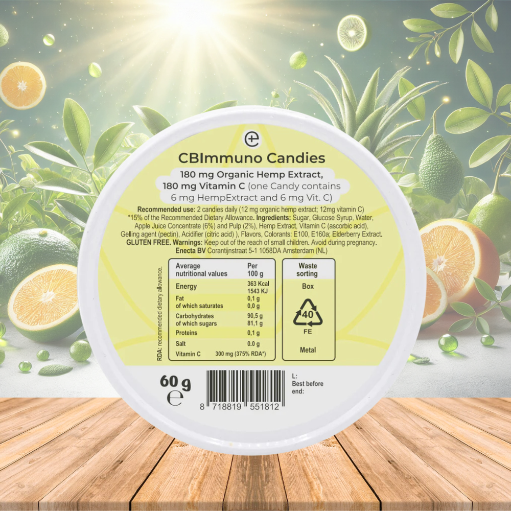 Gomitas de apoyo inmunitario con extracto de cáñamo y vitamina C. 60 g