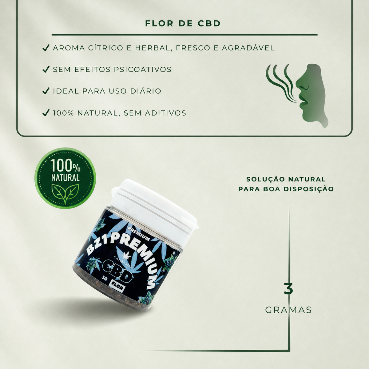 Informations Flor de CBD BZ1 Premium 3g sur fond Beldia