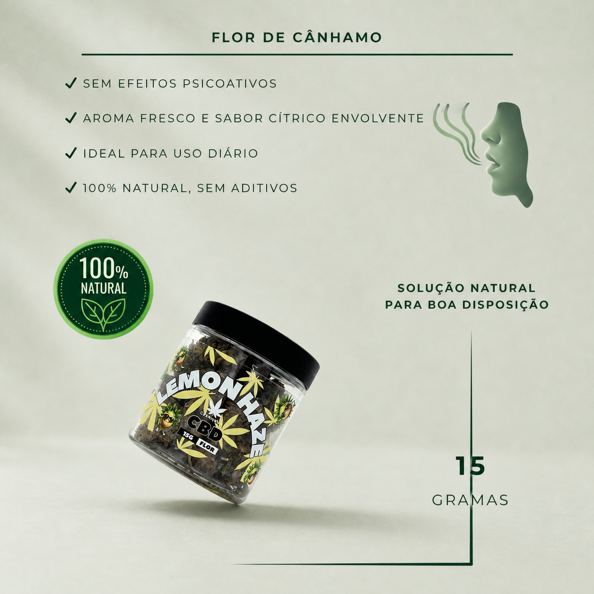 Informations Flor de CBD Lemon Haze 15g sur fond Beldia